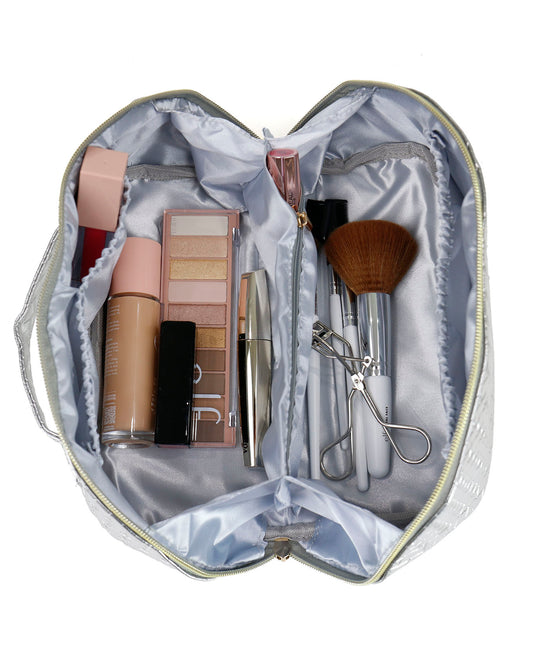 Front view of Silver Makeup Bag