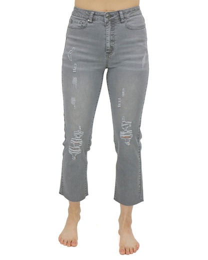 Front stock shot of Gray Mel’s Fave Distressed Cropped Straight Leg Colored Denim