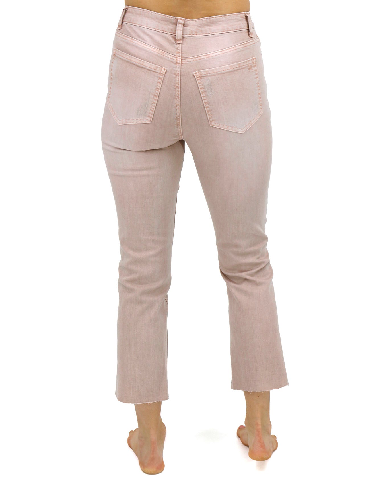 Back stock shot of Blush Mel’s Fave Distressed Cropped Straight Leg Colored Denim