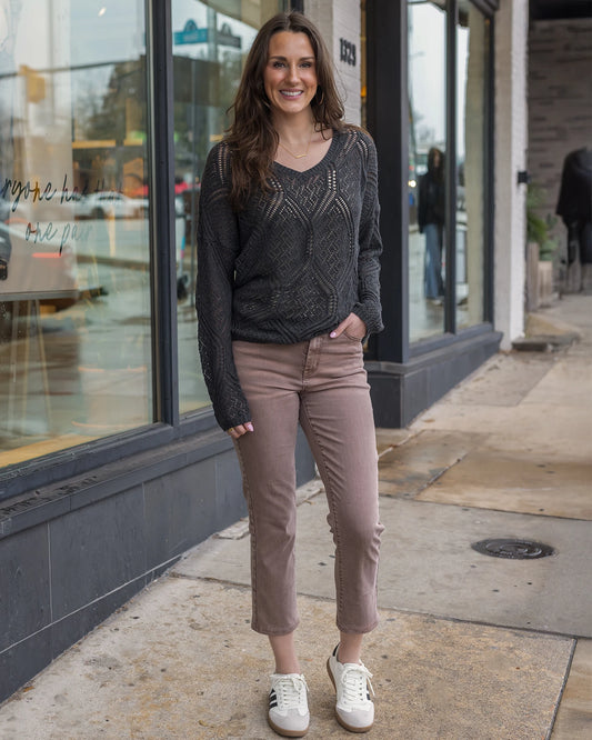 Mel's Fave Non Distressed Cropped Straight Leg Colored Denim in Vintage Wine - FINAL SALE dusty purple jeans