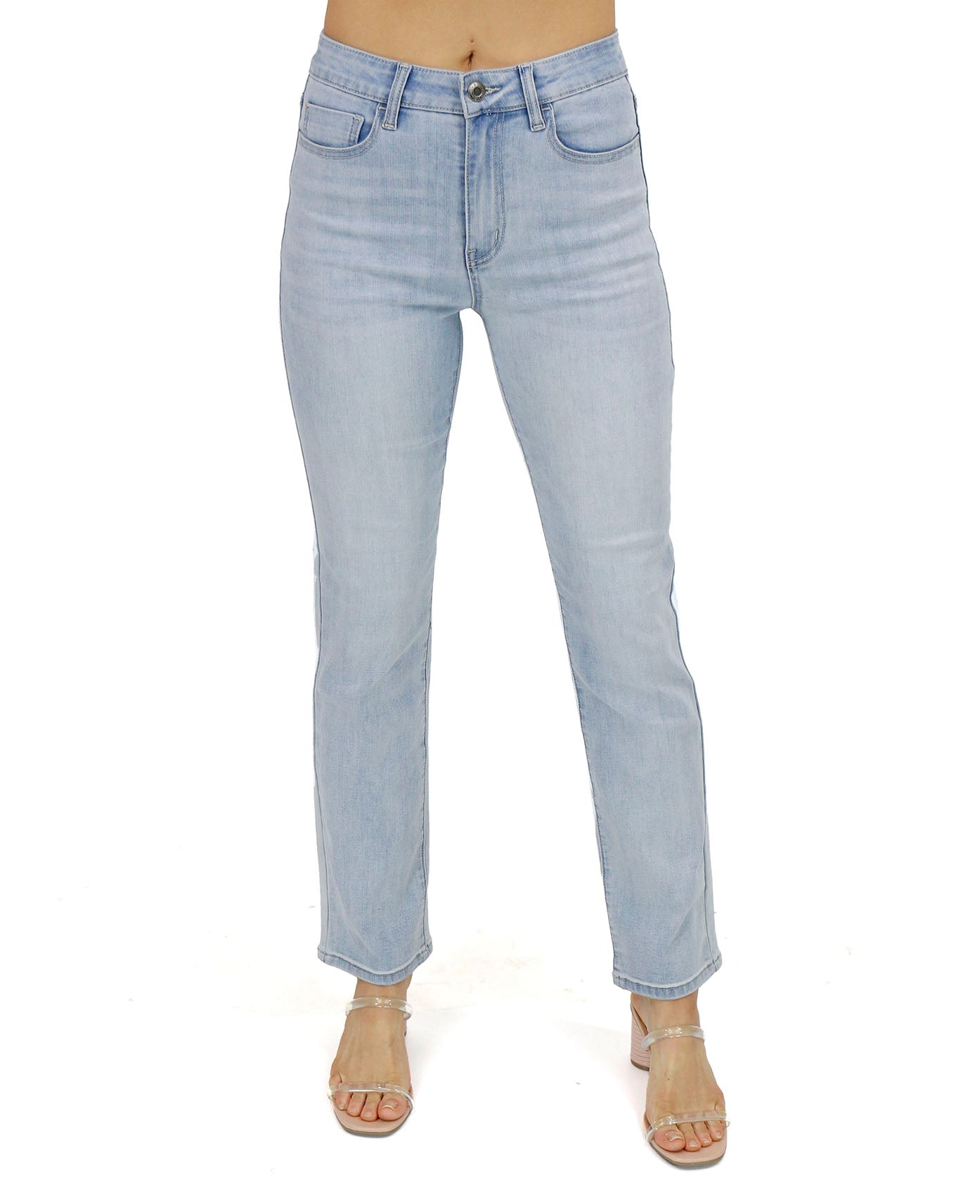front view stock shot of non-distressed full length denim