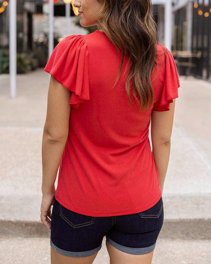 Back view of Cherry Modal Flutter Sleeve Top