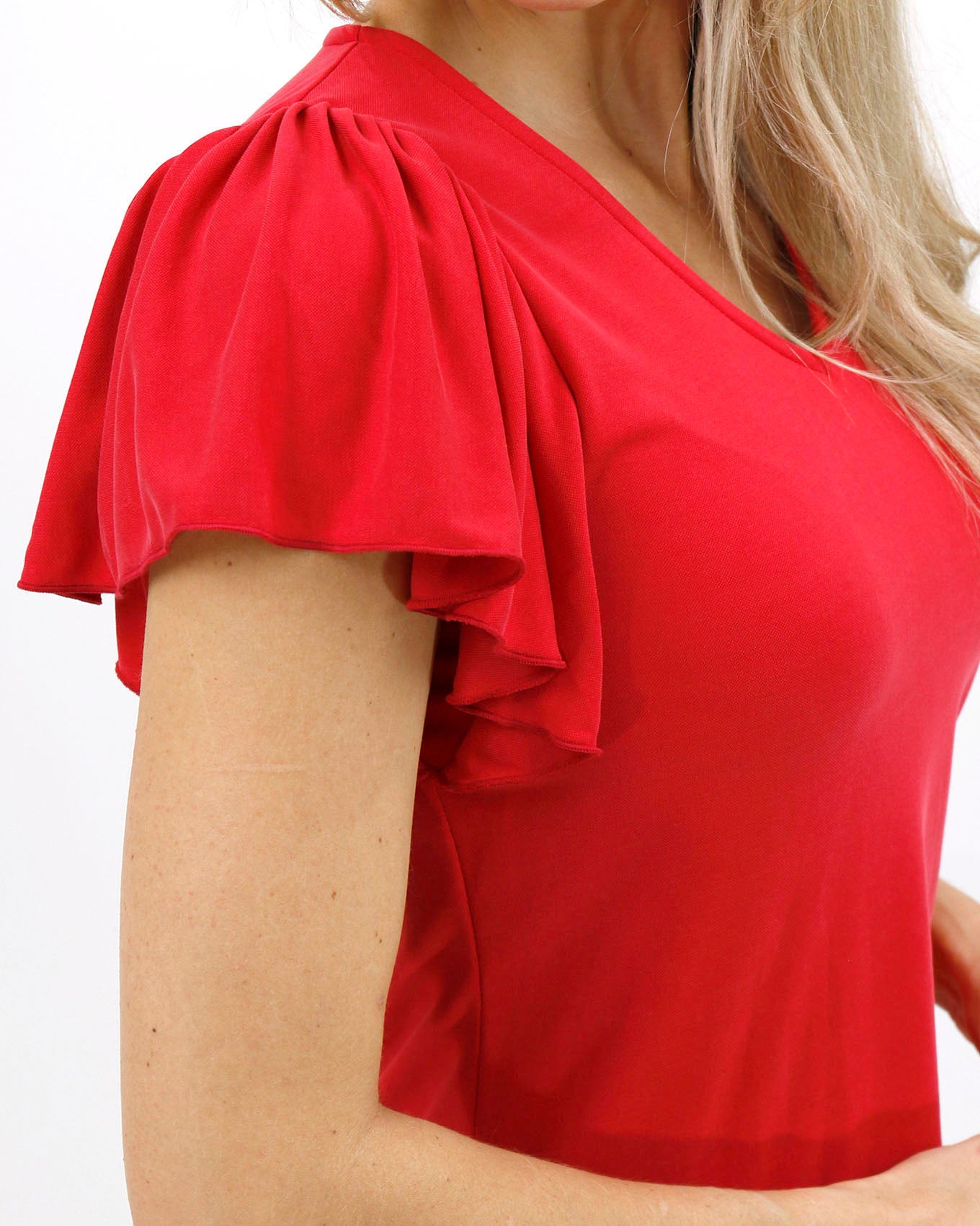 Close up stock shot of Cherry Modal Flutter Sleeve Top