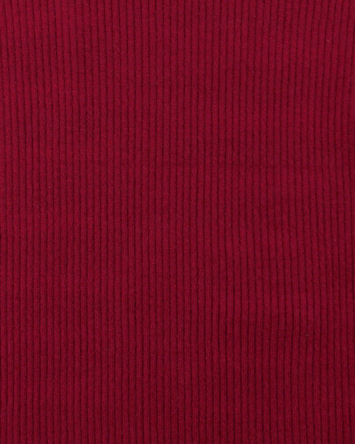 detail view of red ribbed turtle neck