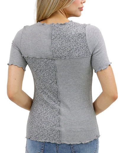 Back stock shot of Heathered Grey Patched Ribbed Knit Tee