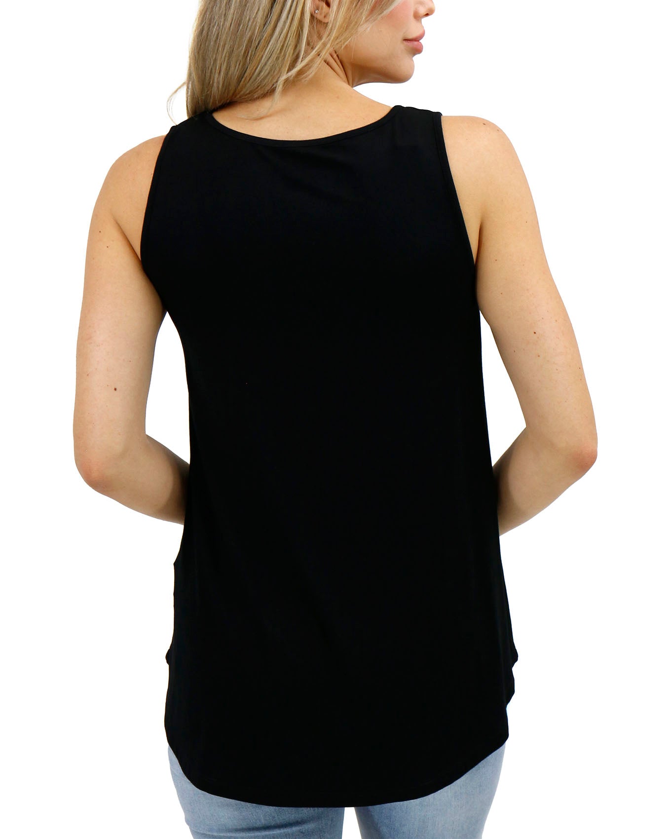 Back stock shot of Black Perfect Pocket Scoop Neck Tank