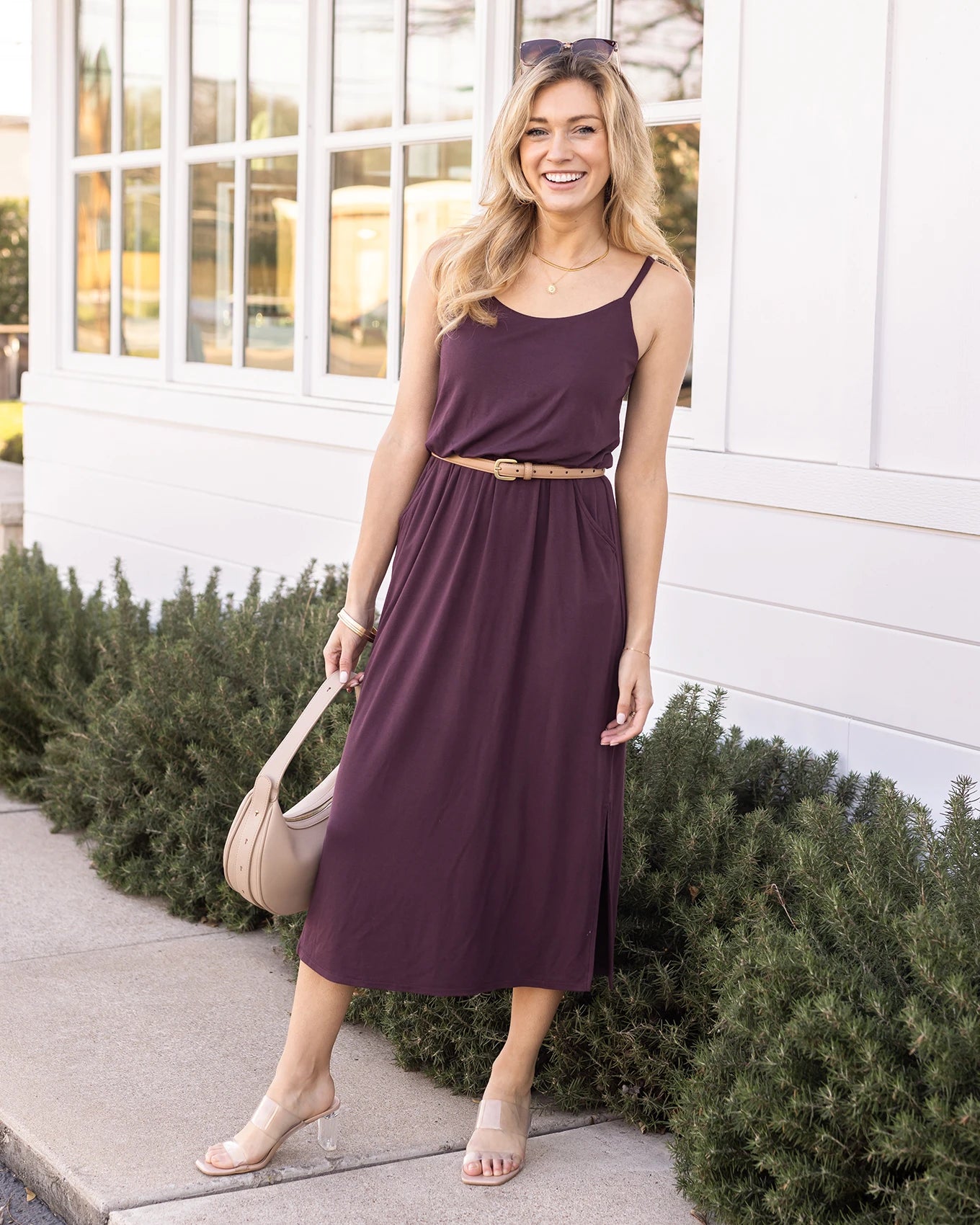 purple midi dress