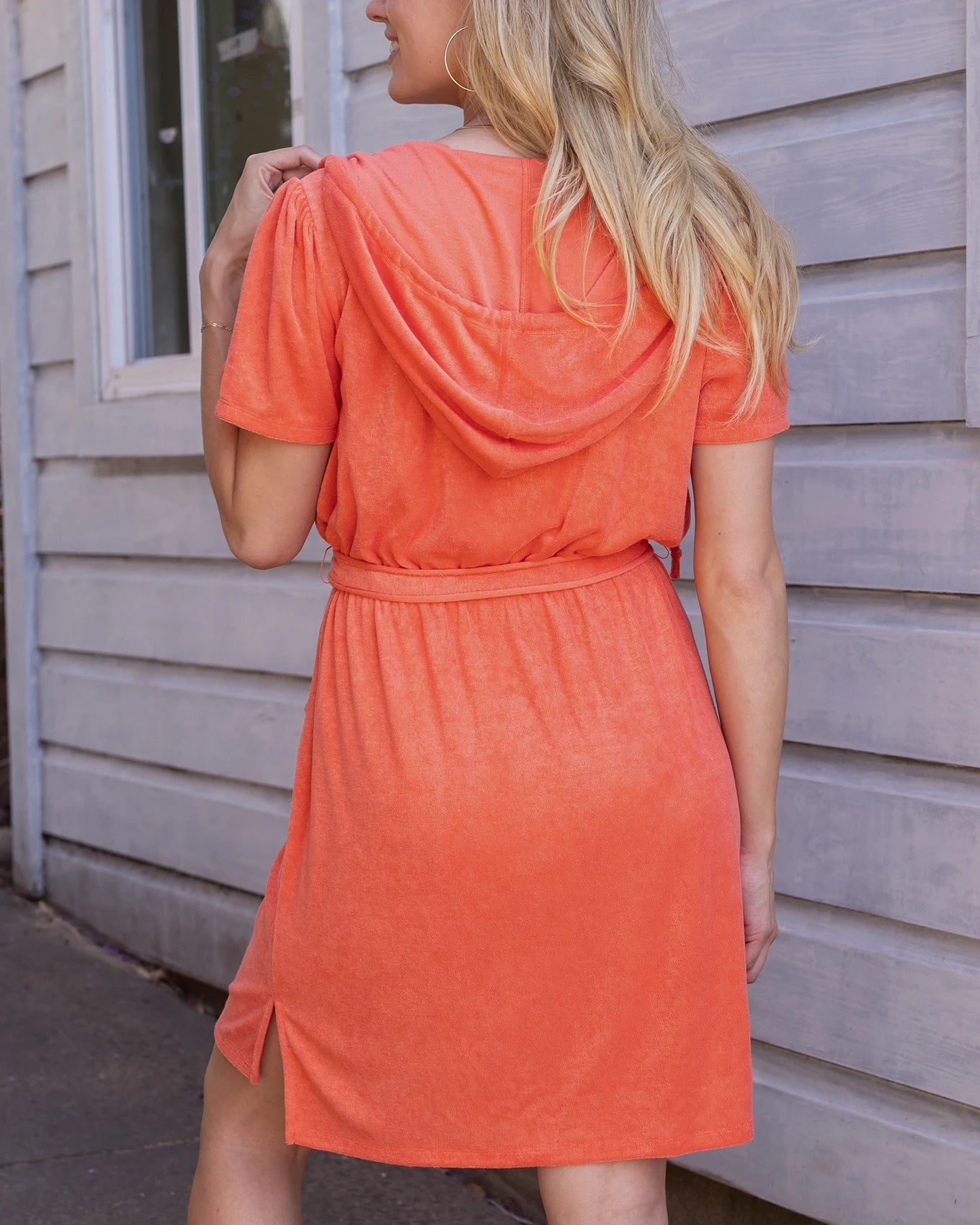 Orange swim cover up with hood - back view