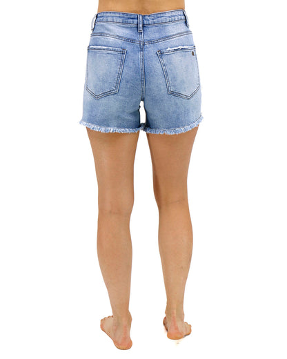 Back full stock shot of Mid-wash Girlfriend Relaxed Fit Shorts