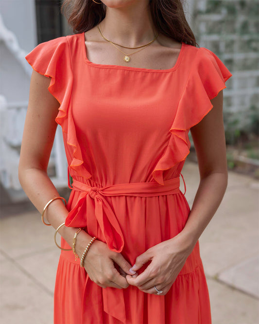 Papaya Ruffle Summer Dress Ruffle sleeves