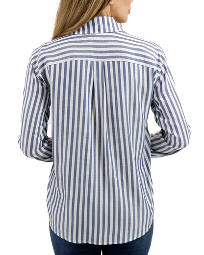 Back stock shot of Blue/Ivory Seaside Striped Button Down Shirt