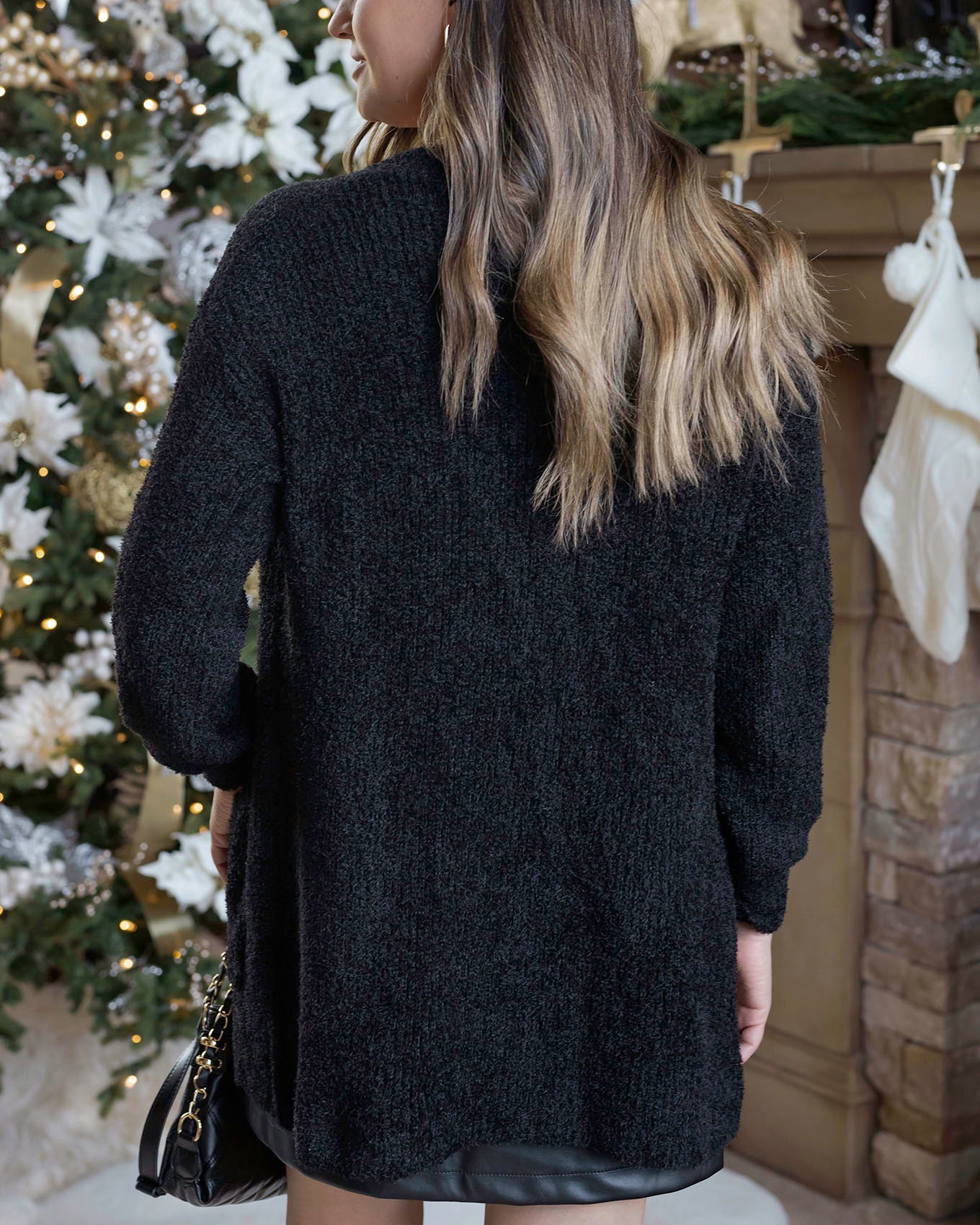 Back view of Black Knit Fuzzy Cardigan