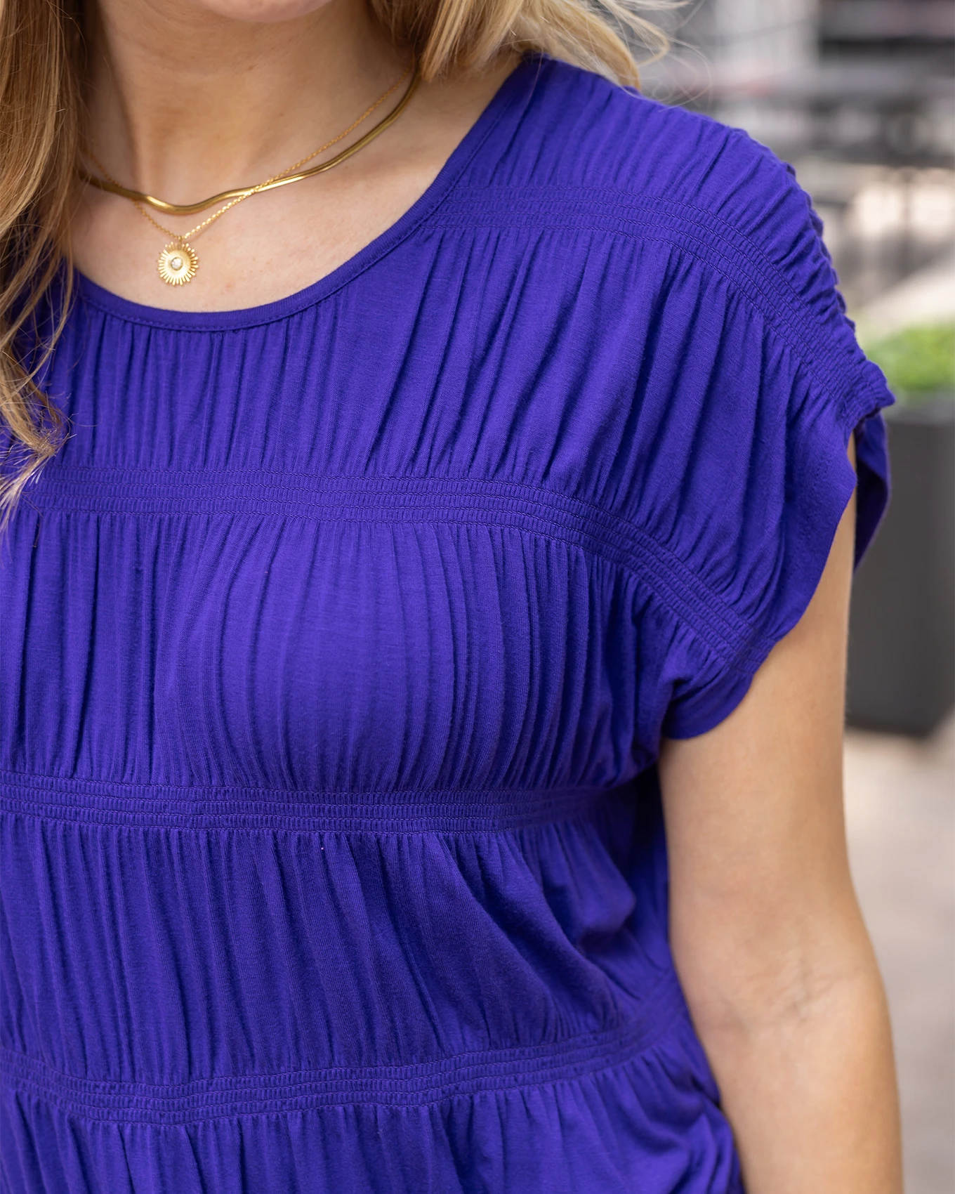 Detail blue violet shirred top