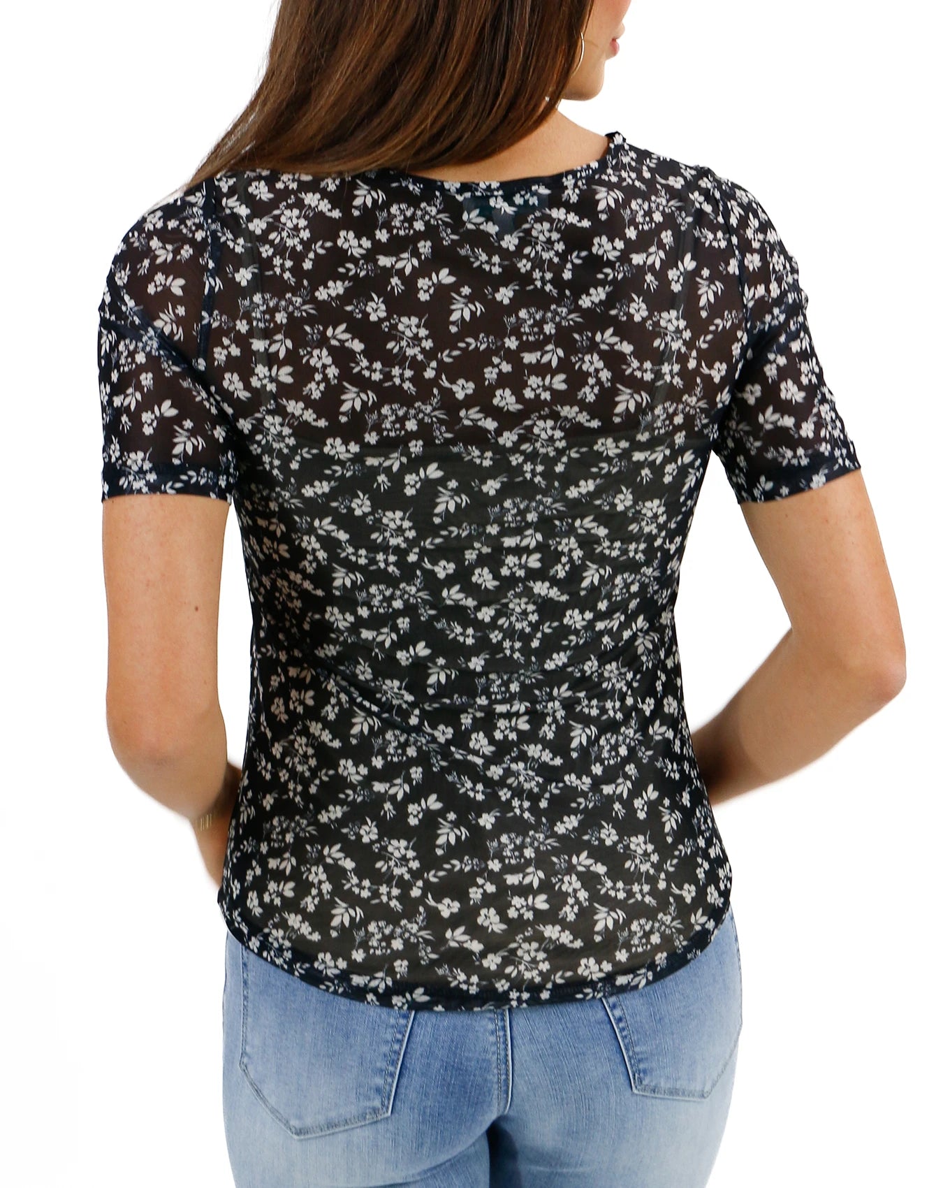 Back view short sleeve black top