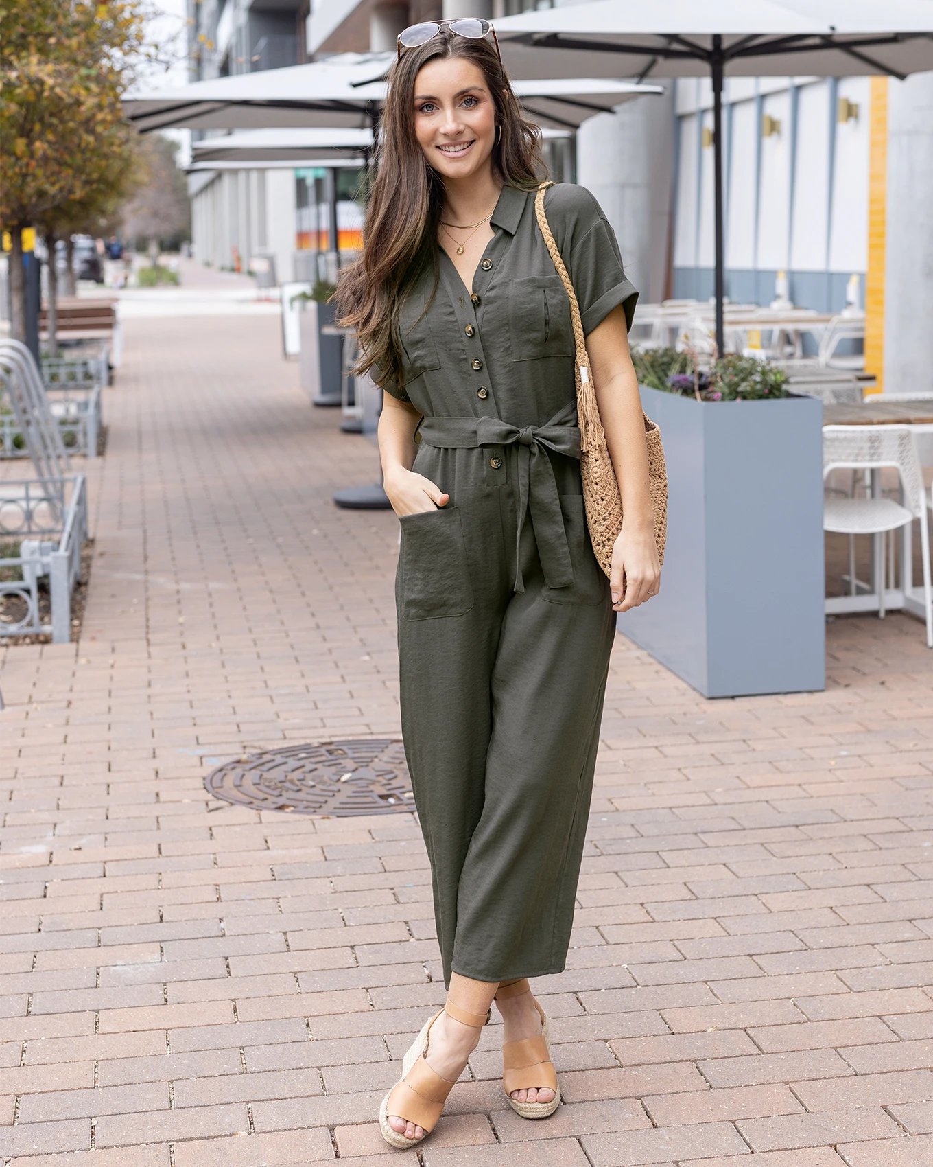 green jumpsuit