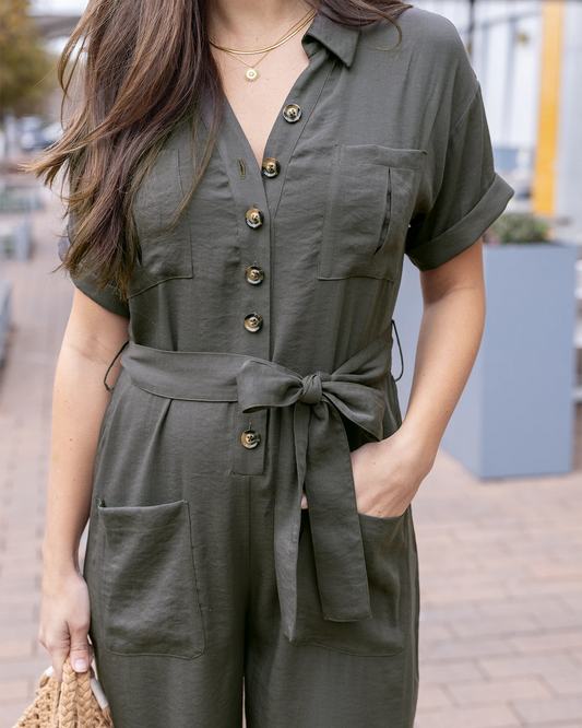 Short Sleeve Utility Army Wide Leg Jumpsuit short sleeve jumpsuit