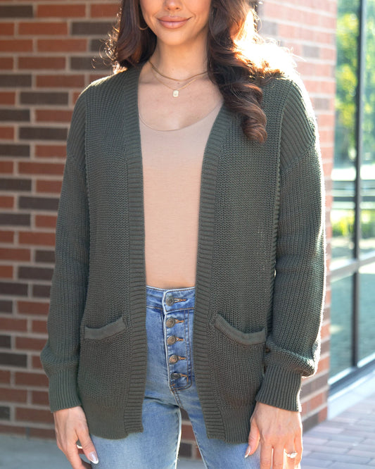 Slouchy Knit Deep Olive Pocket Cardigan Slouchy Knit Deep Olive Pocket Cardigan