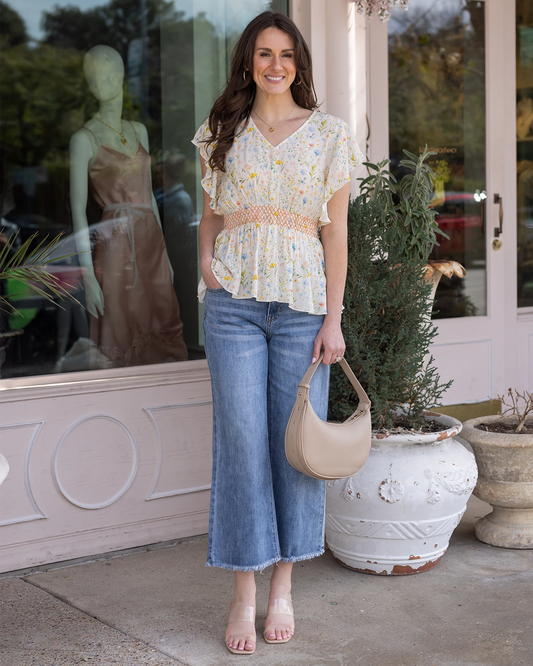 Smocked Flutter Sleeve Top in Watercolor Floral Ruffle top