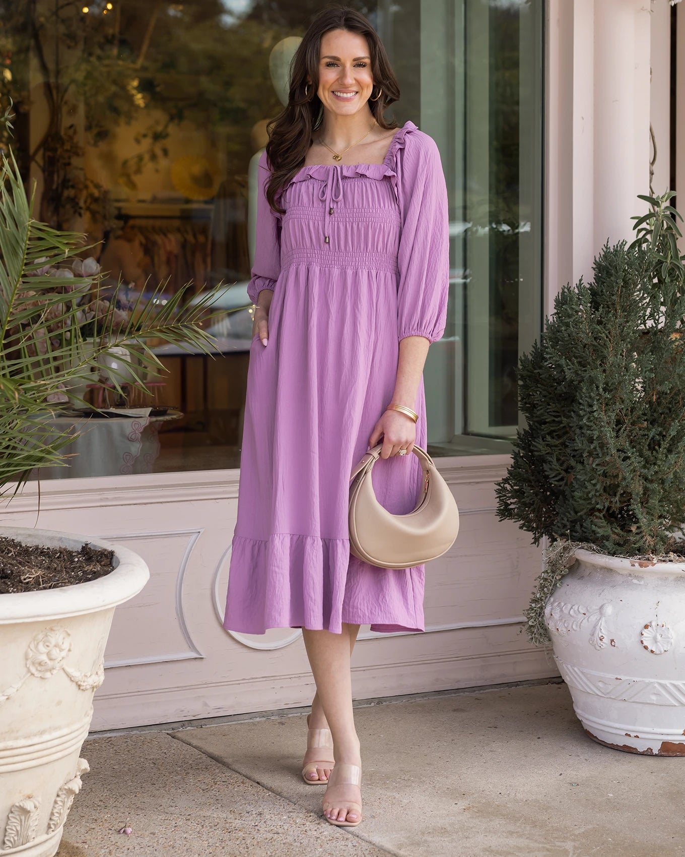 Smocked Ruffle Maxi Dress in Orchid