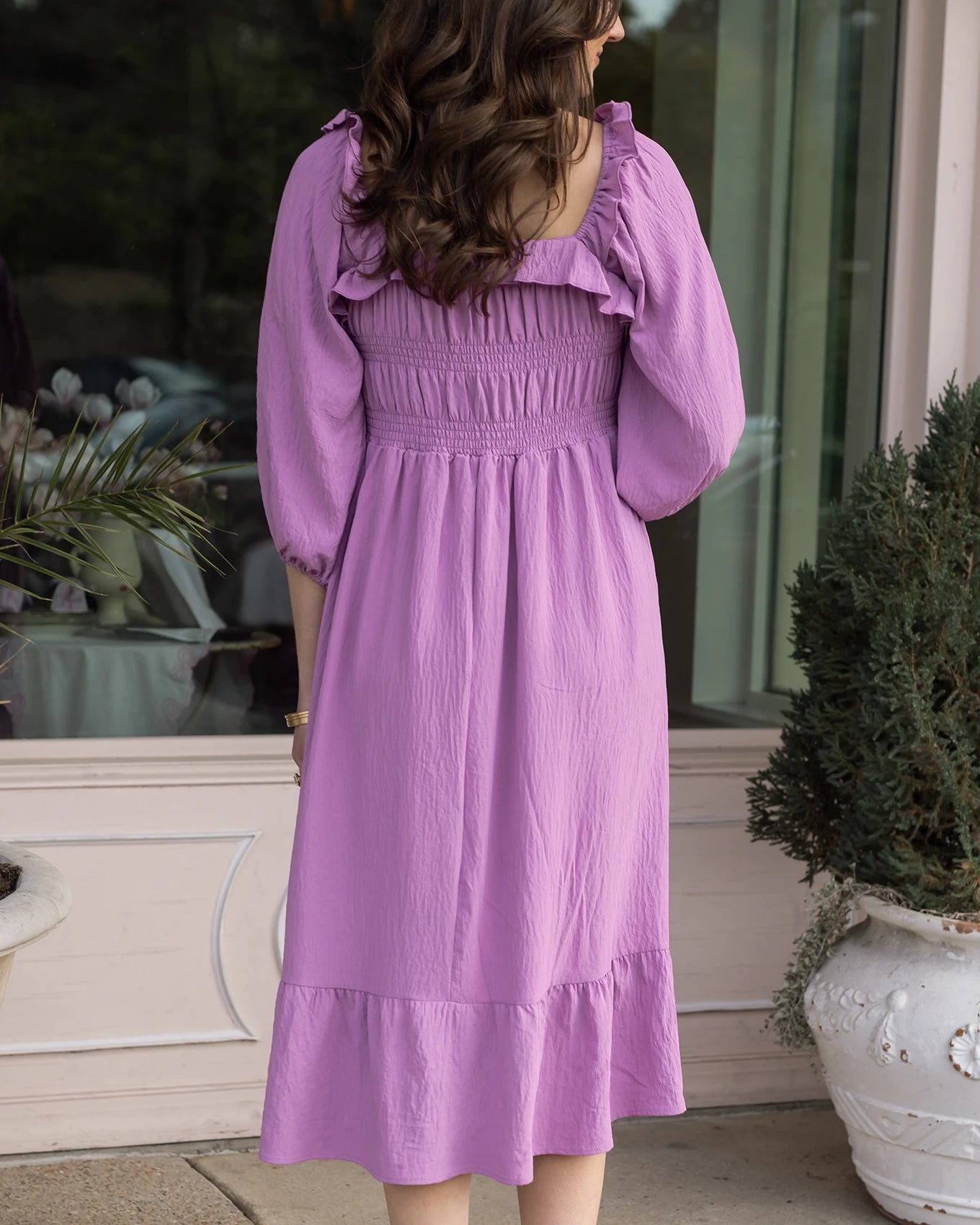 Smocked Ruffle Maxi Dress in Orchid