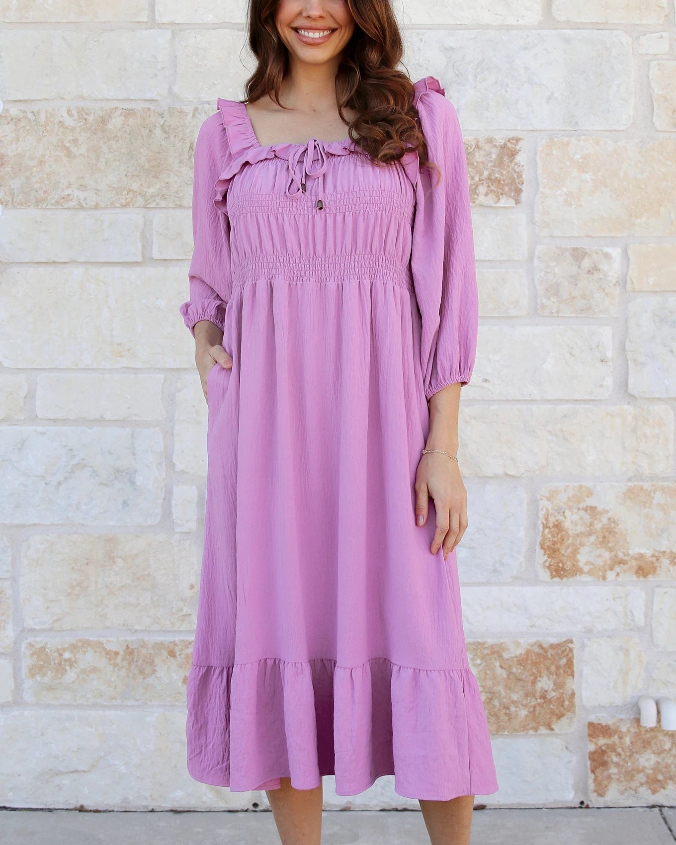 Smocked Ruffle Maxi Dress in Orchid