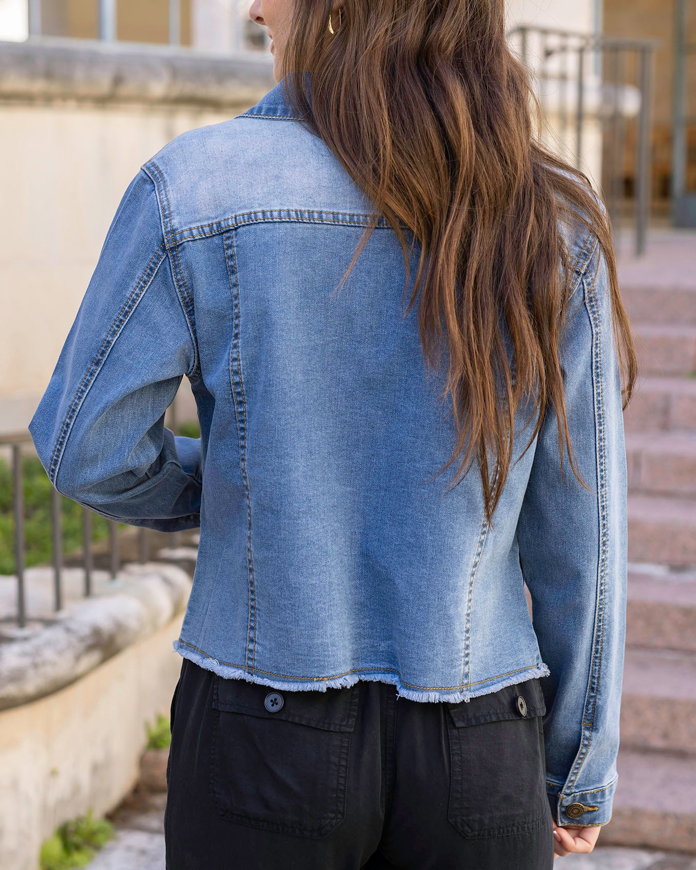 Back view of Mid Wash Soft Wash Denim Jacket