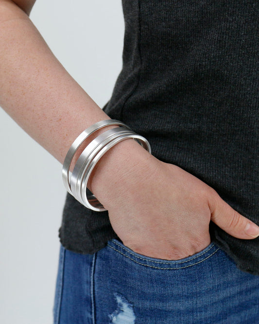 Stacked Bangles Silver Close Up