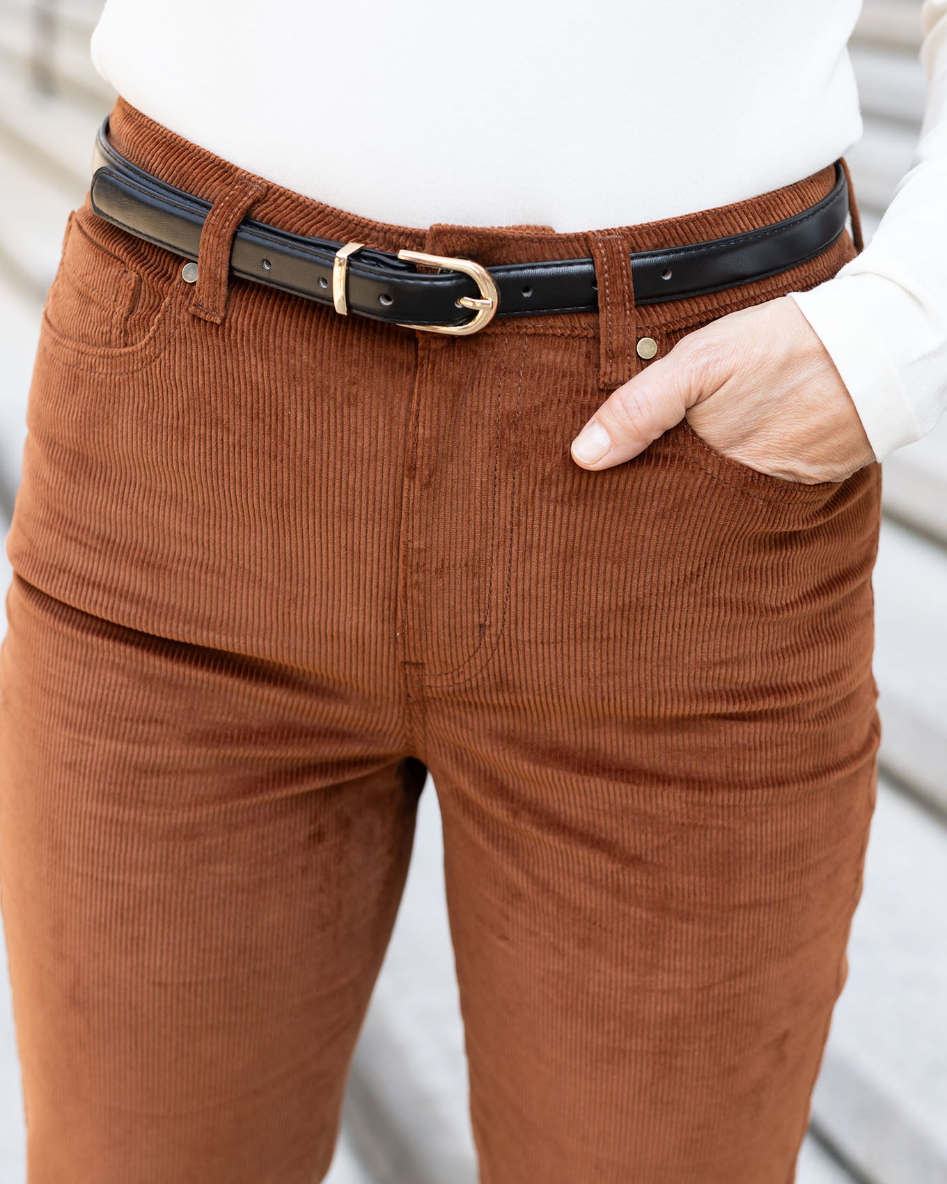 detail view straight leg corduroy pants