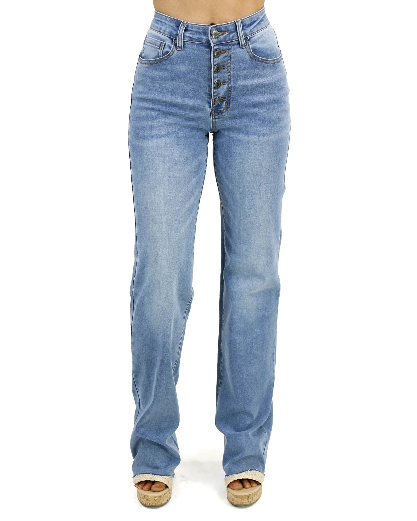 Straight Leg Cuffed Mid-Wash Jeans - FINAL SALE