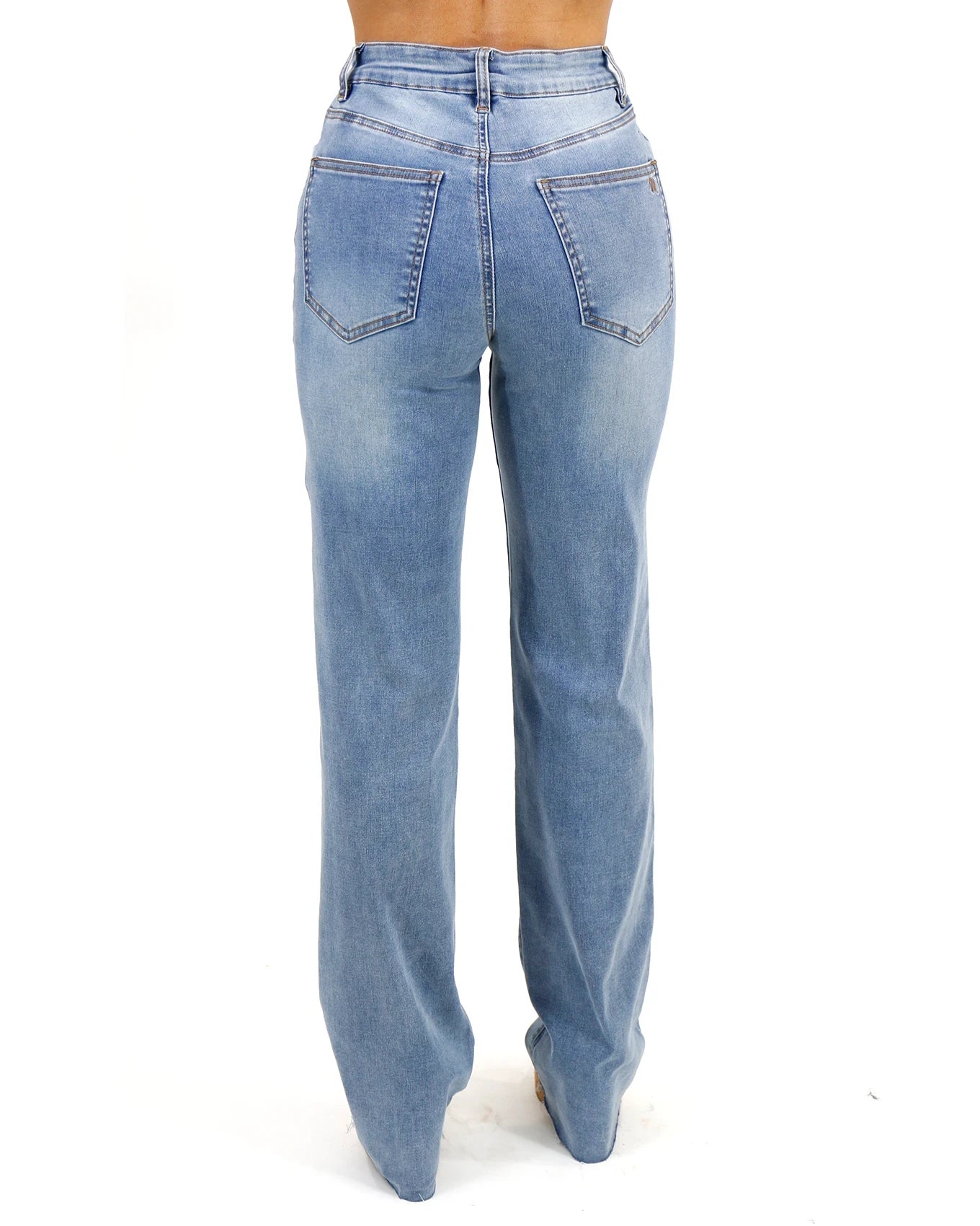 Straight Leg Cuffed Mid-Wash Jeans - FINAL SALE