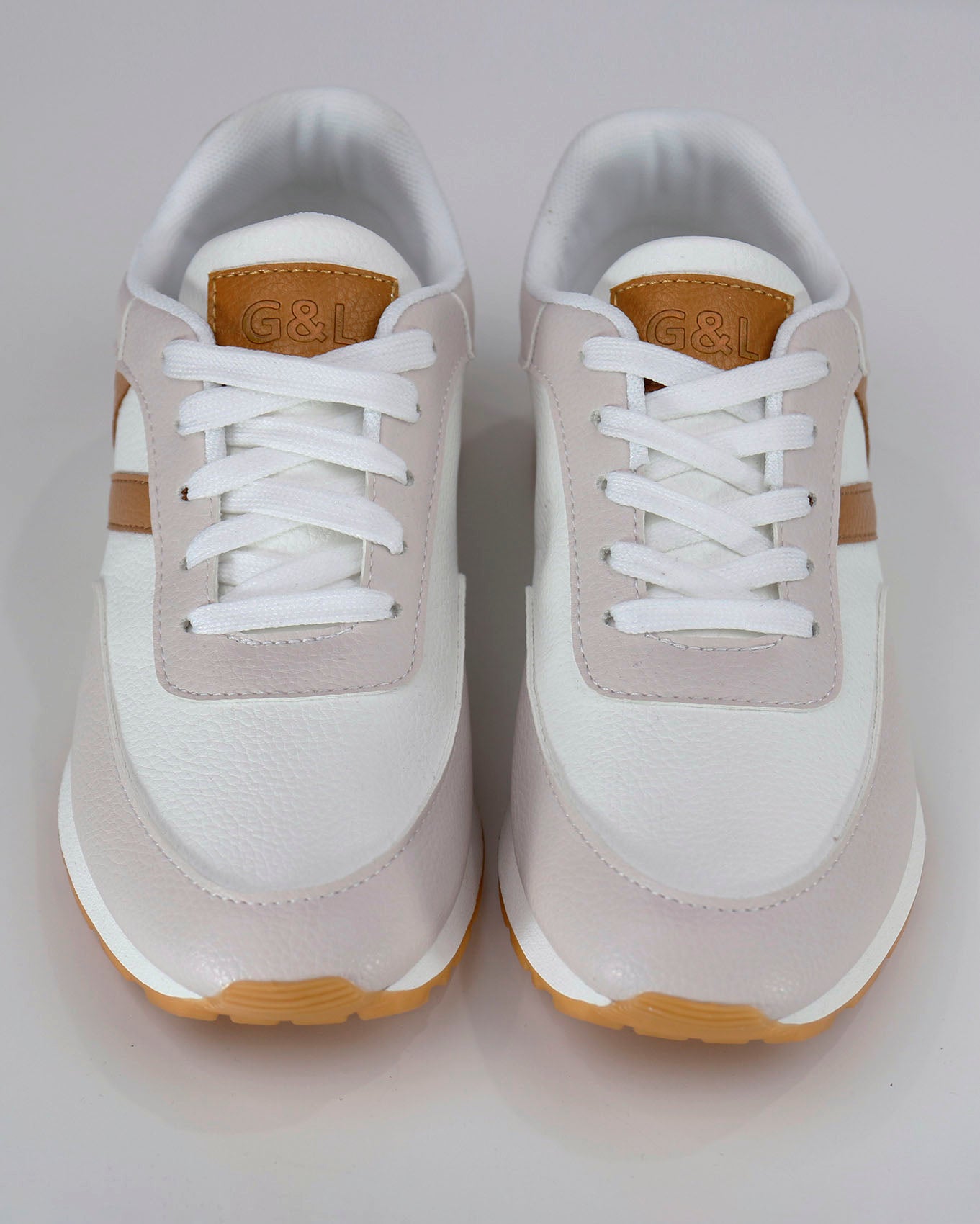 top view stock shot of tan/nude street sneakers