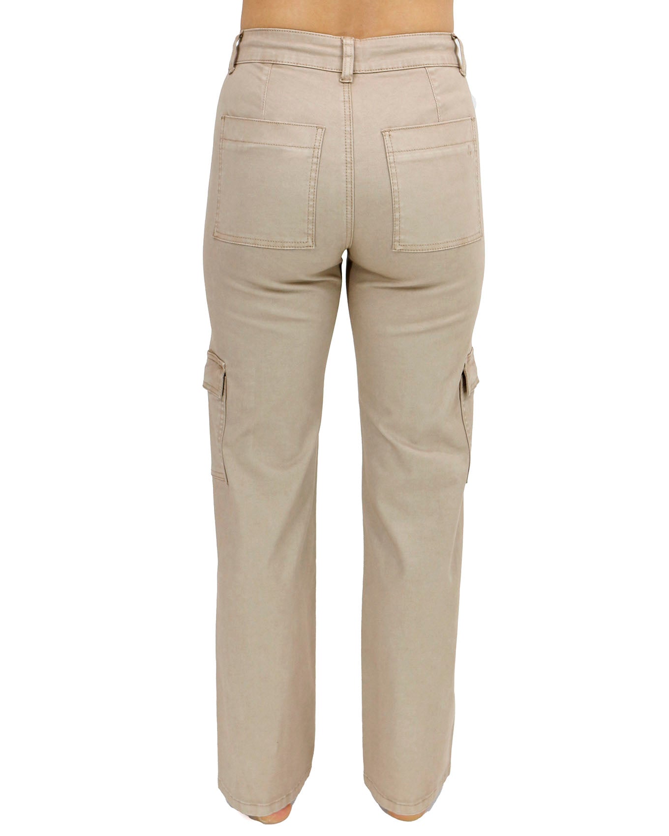 back view stock shot of khaki sueded twill cargo pants