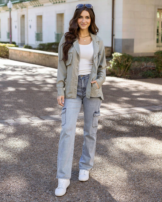 Sage Tencel™ Lyocell Utility Shirt Jacket Front view of Sage Tencel™ Lyocell Utility Shirt Jacket