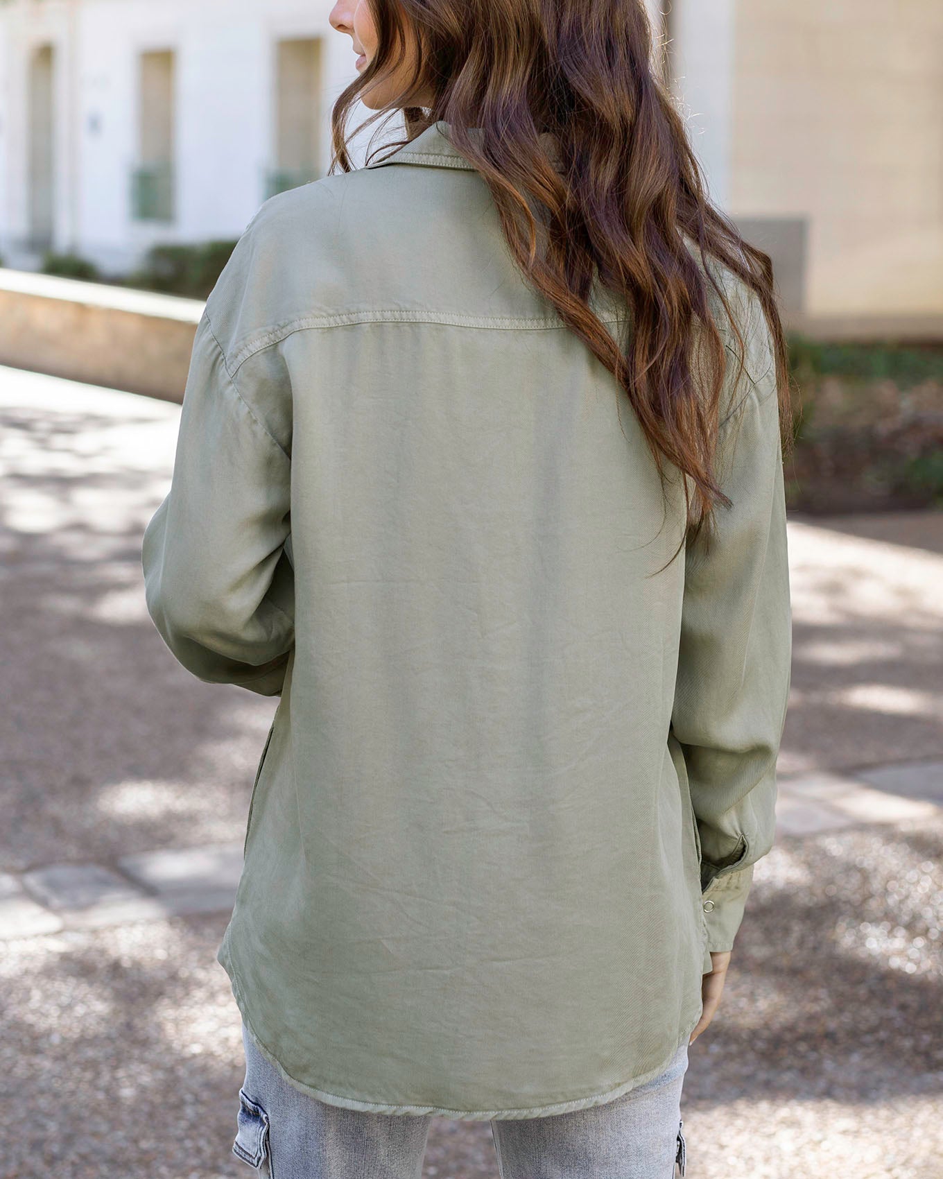 Back view of Sage Tencel™ Lyocell Utility Shirt Jacket