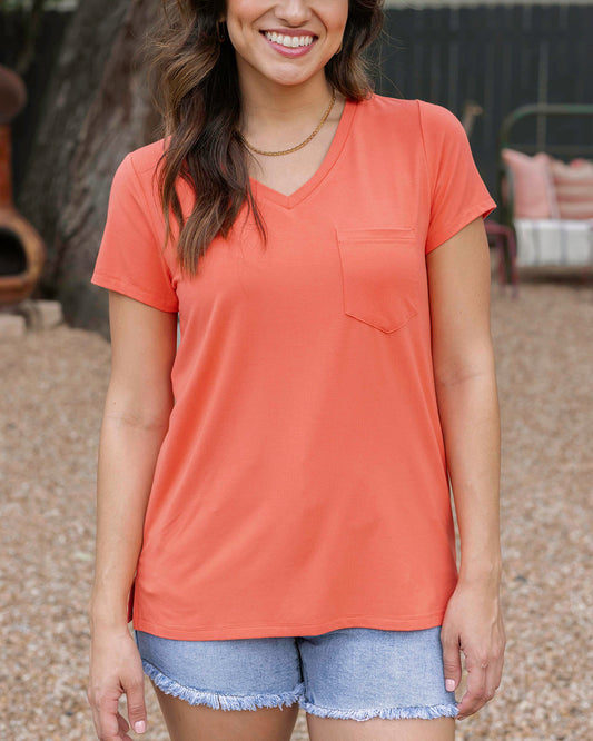 Front view of Apricot True Fit Perfect Pocket Tee Front view of Apricot True Fit Perfect Pocket Tee