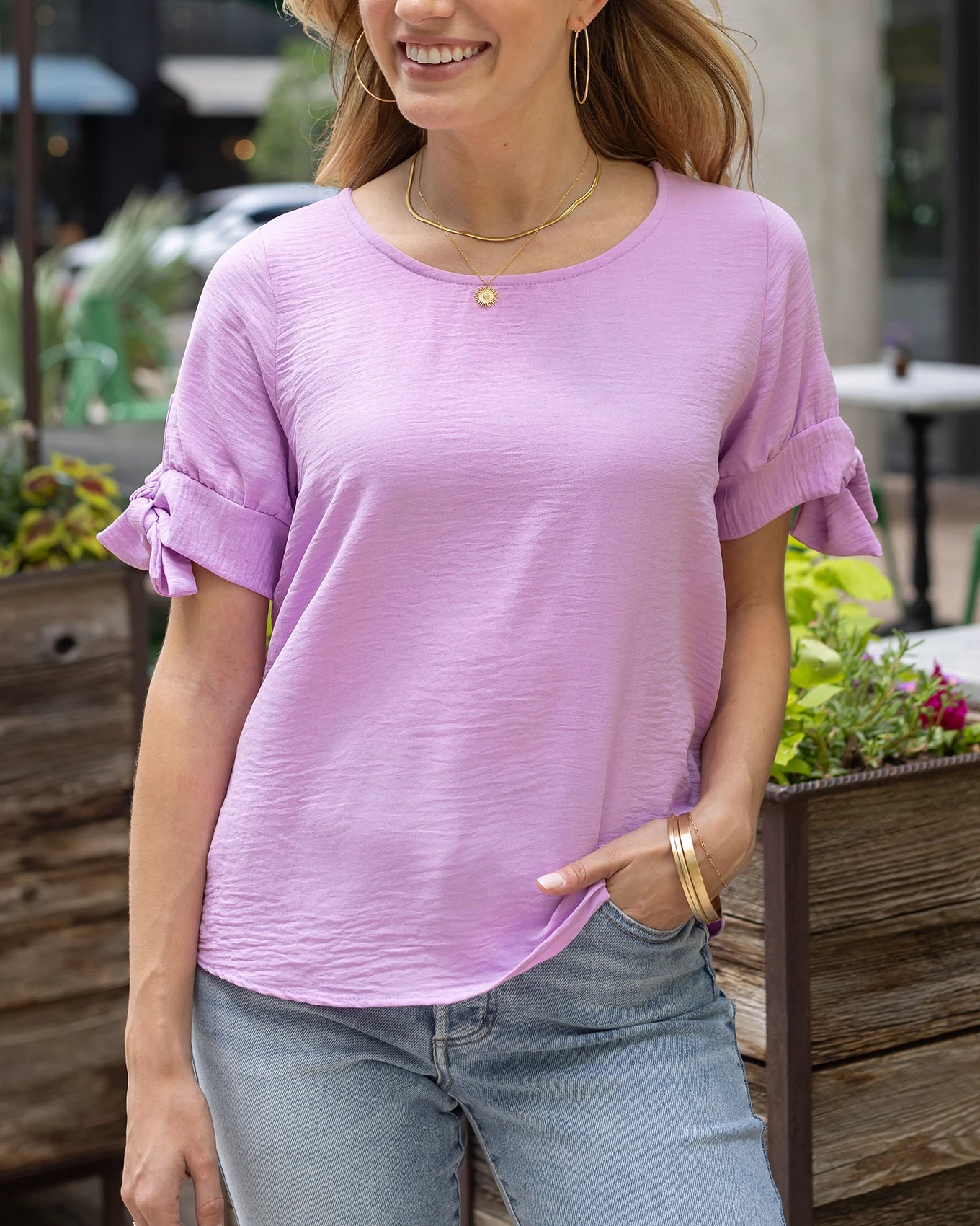 As-Is Twist Sleeve Lilac Summer Top - FINAL SALE