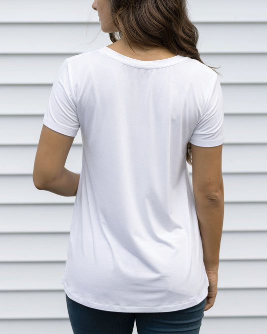 front view of ivory v-neck tee