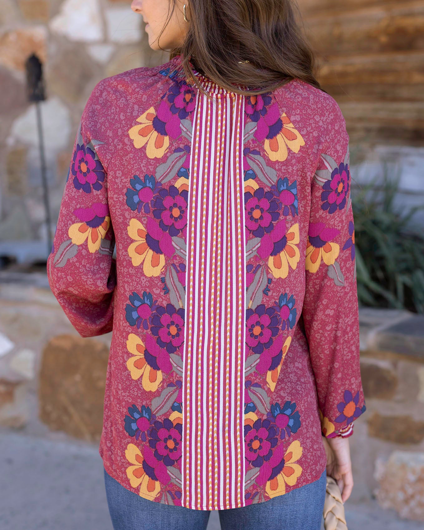 Back view of Multi Floral Vintage Floral Garden Top