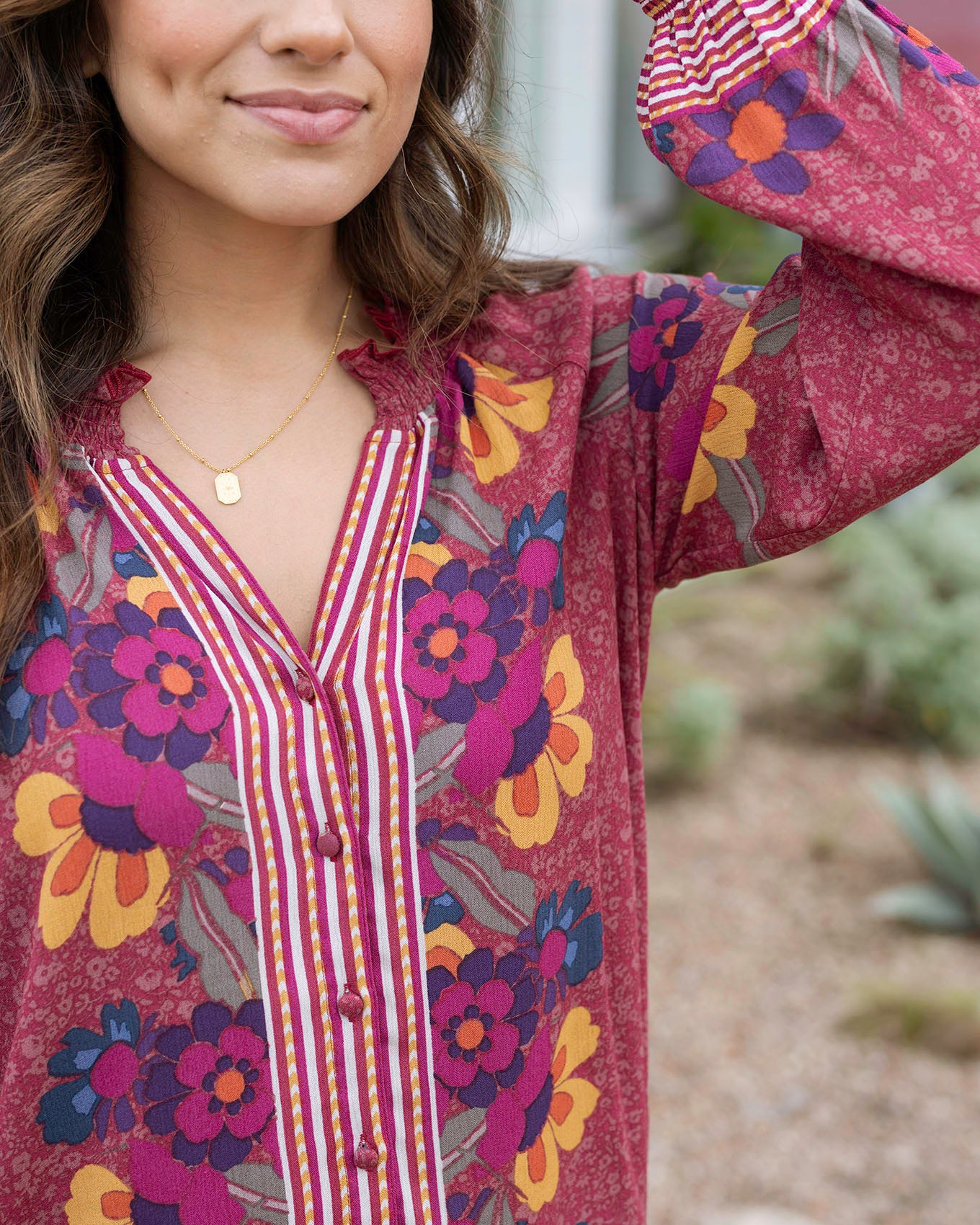 Close up view of Multi Floral Vintage Floral Garden Top