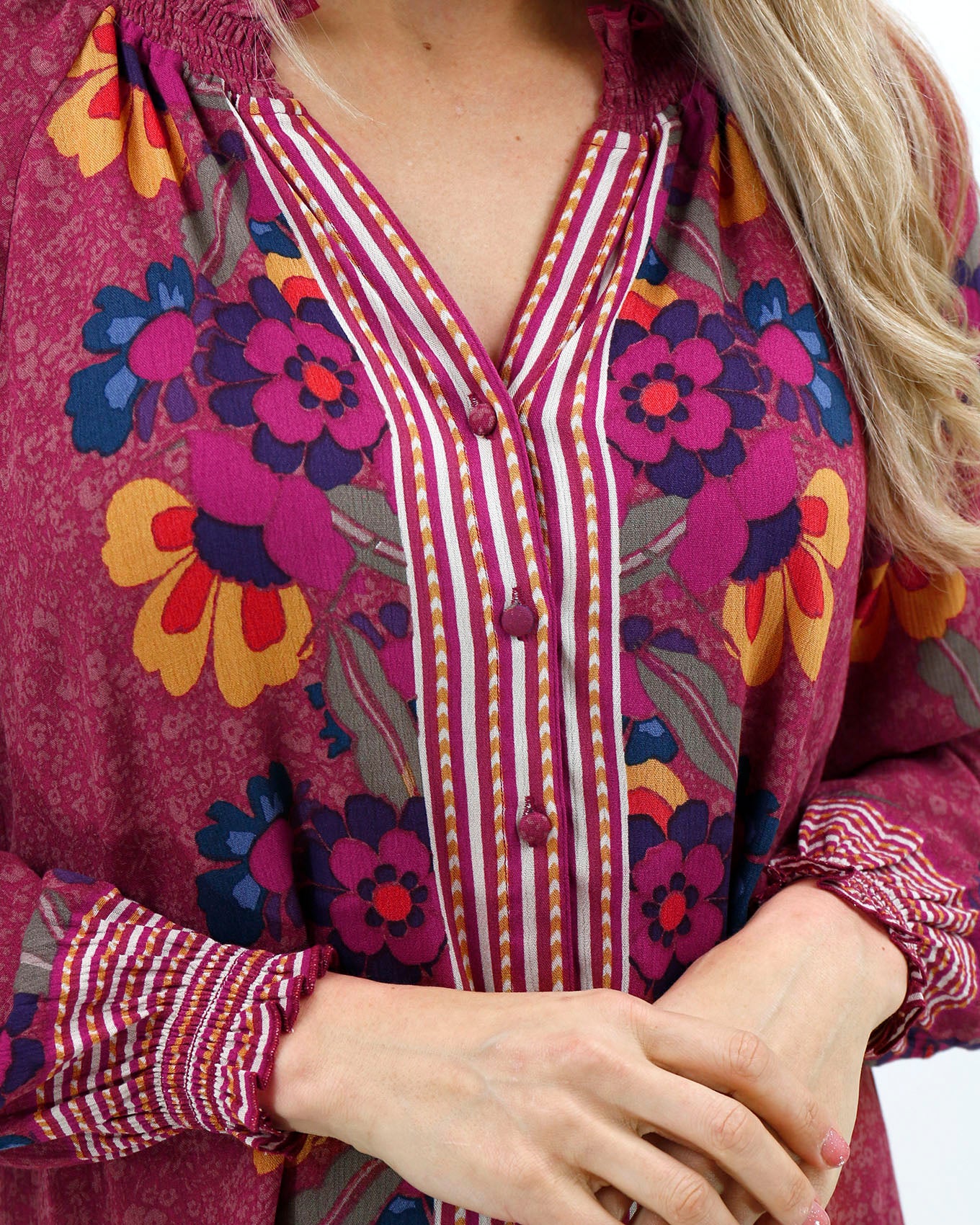 Detail view of Multi Floral Vintage Floral Garden Top