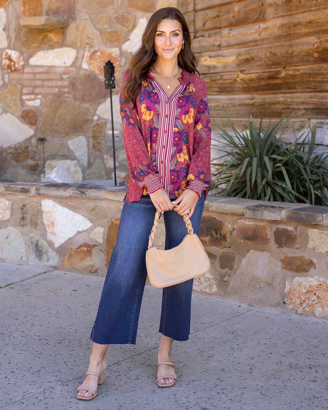 Full styled view of Multi Floral Vintage Floral Garden Top