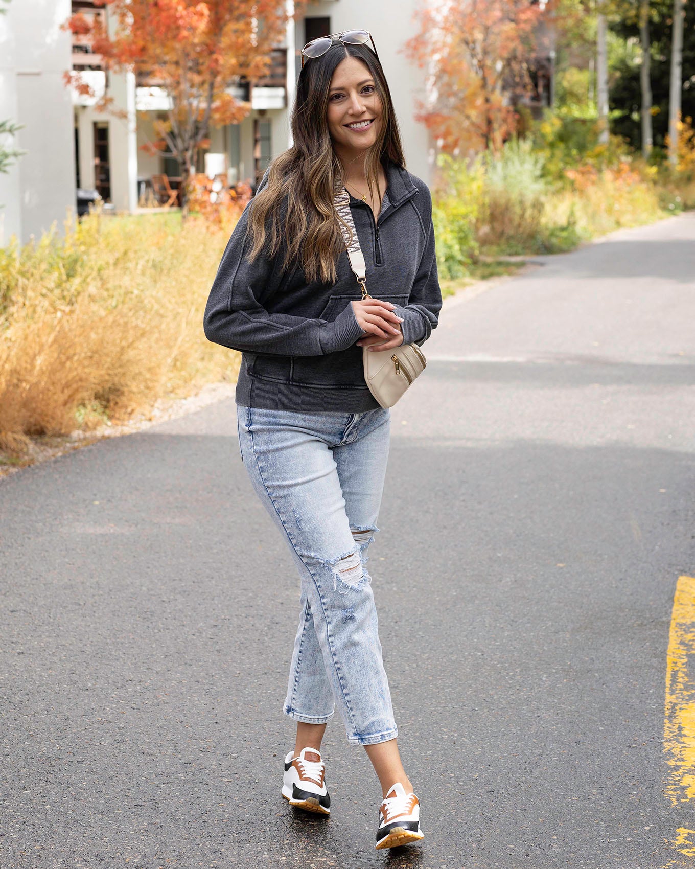 Full body view of Washed Grey Vintage Wash Quarter Zip Hoodie