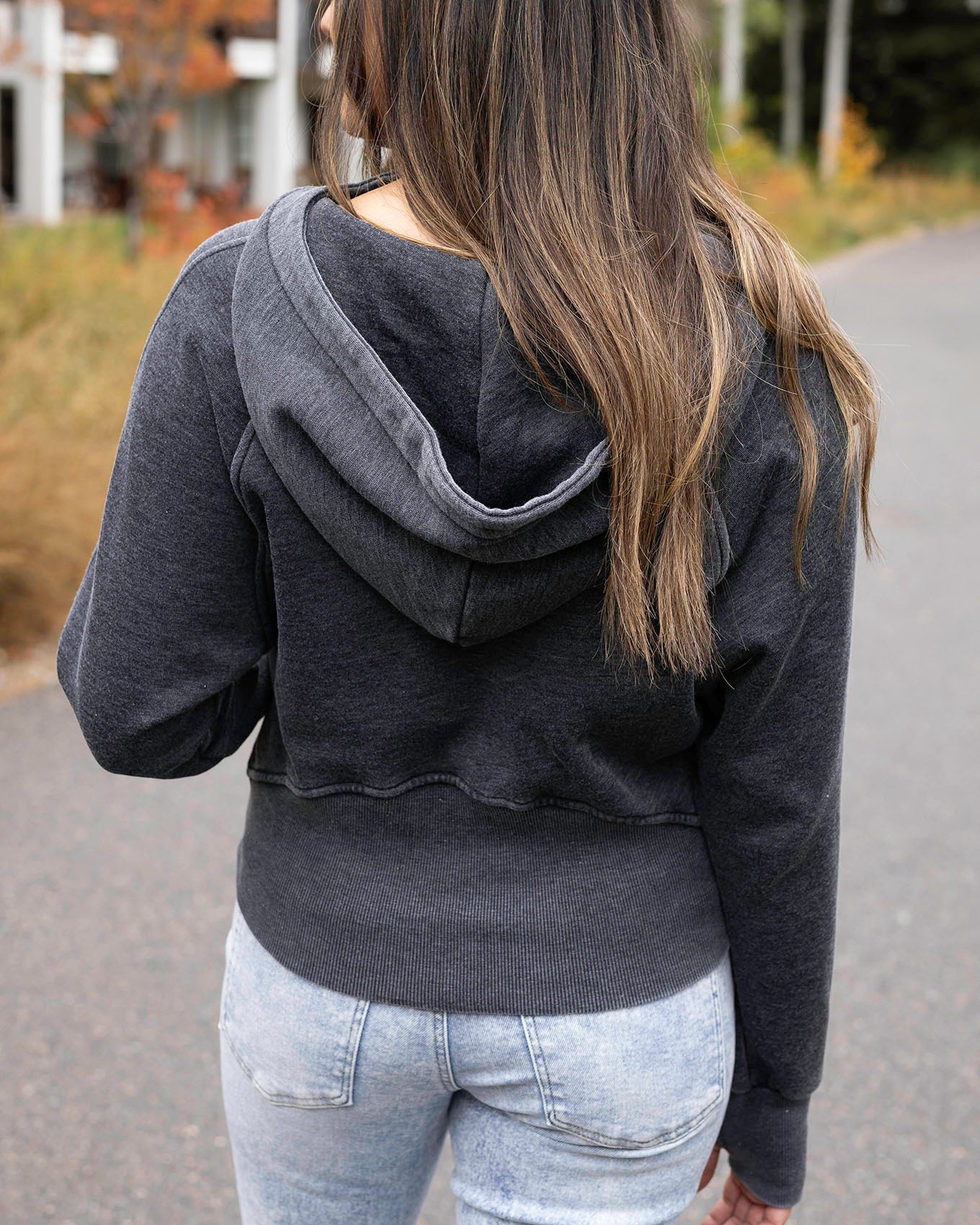 Back view of Washed Grey Vintage Wash Quarter Zip Hoodie