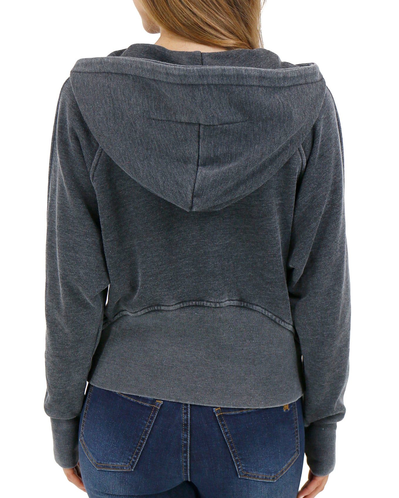 Back stock shot of Washed Grey Vintage Wash Quarter Zip Hoodie