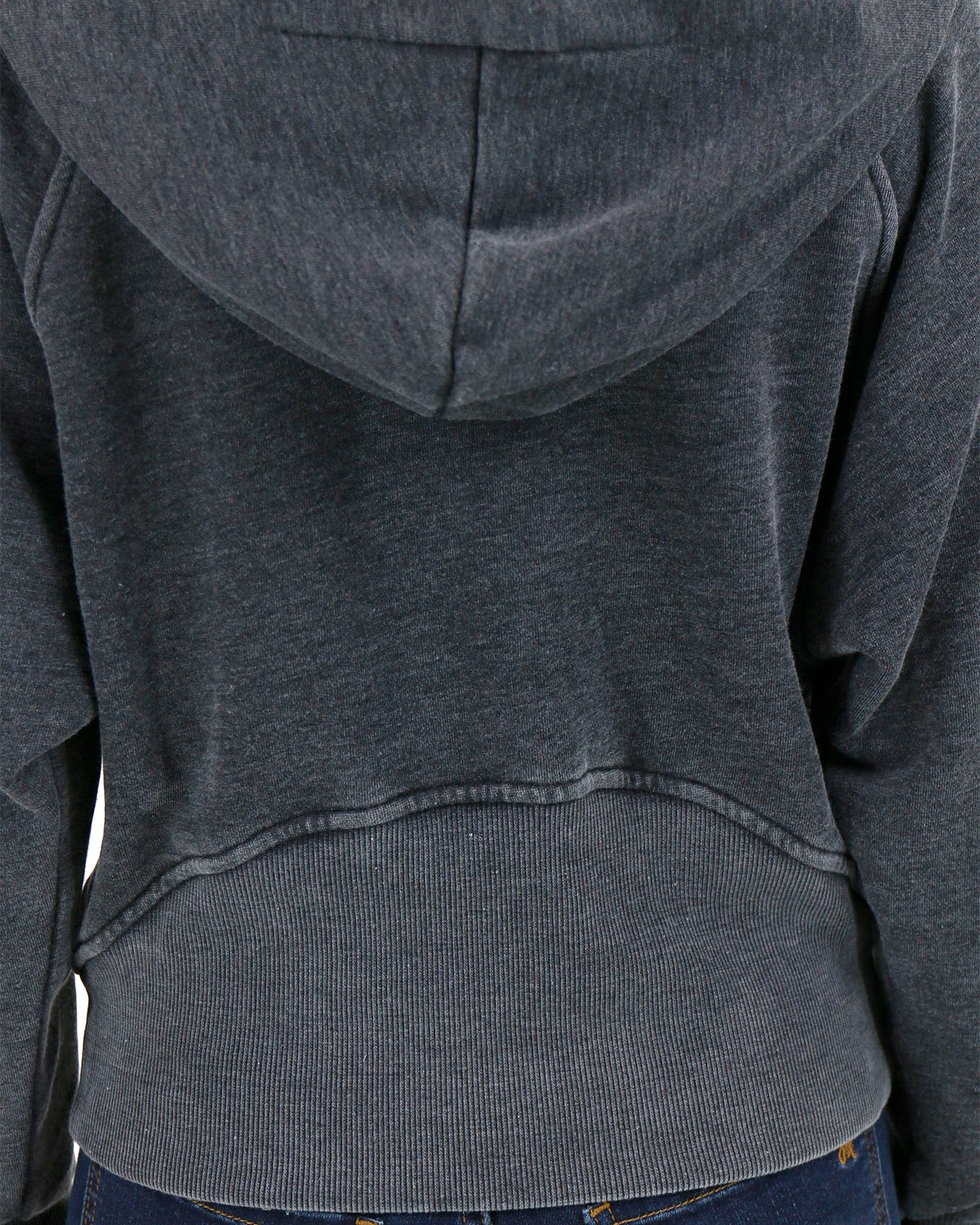 Close up back stock shot of Washed Grey Vintage Wash Quarter Zip Hoodie