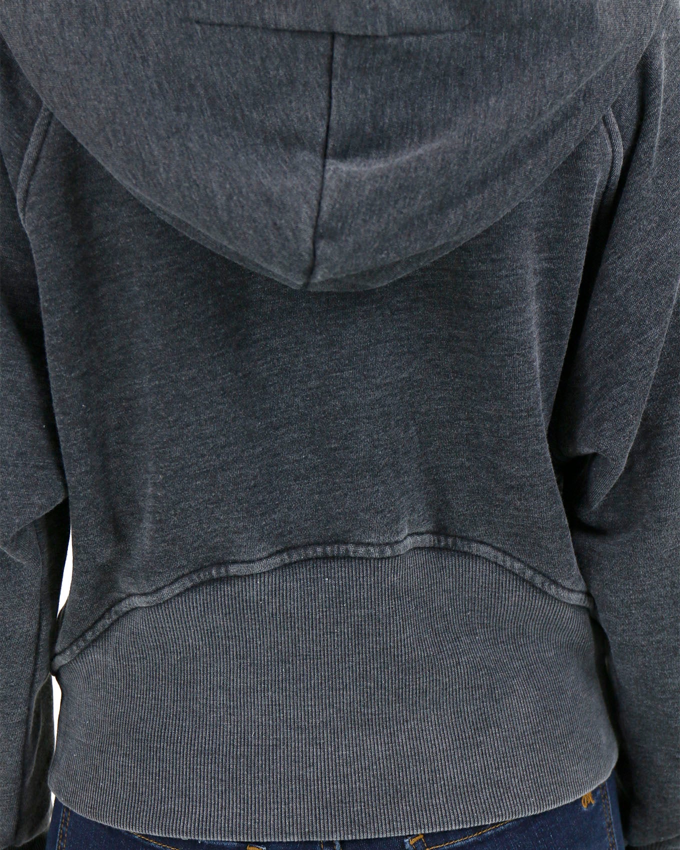 Close up back stock shot of Washed Grey Vintage Wash Quarter Zip Hoodie