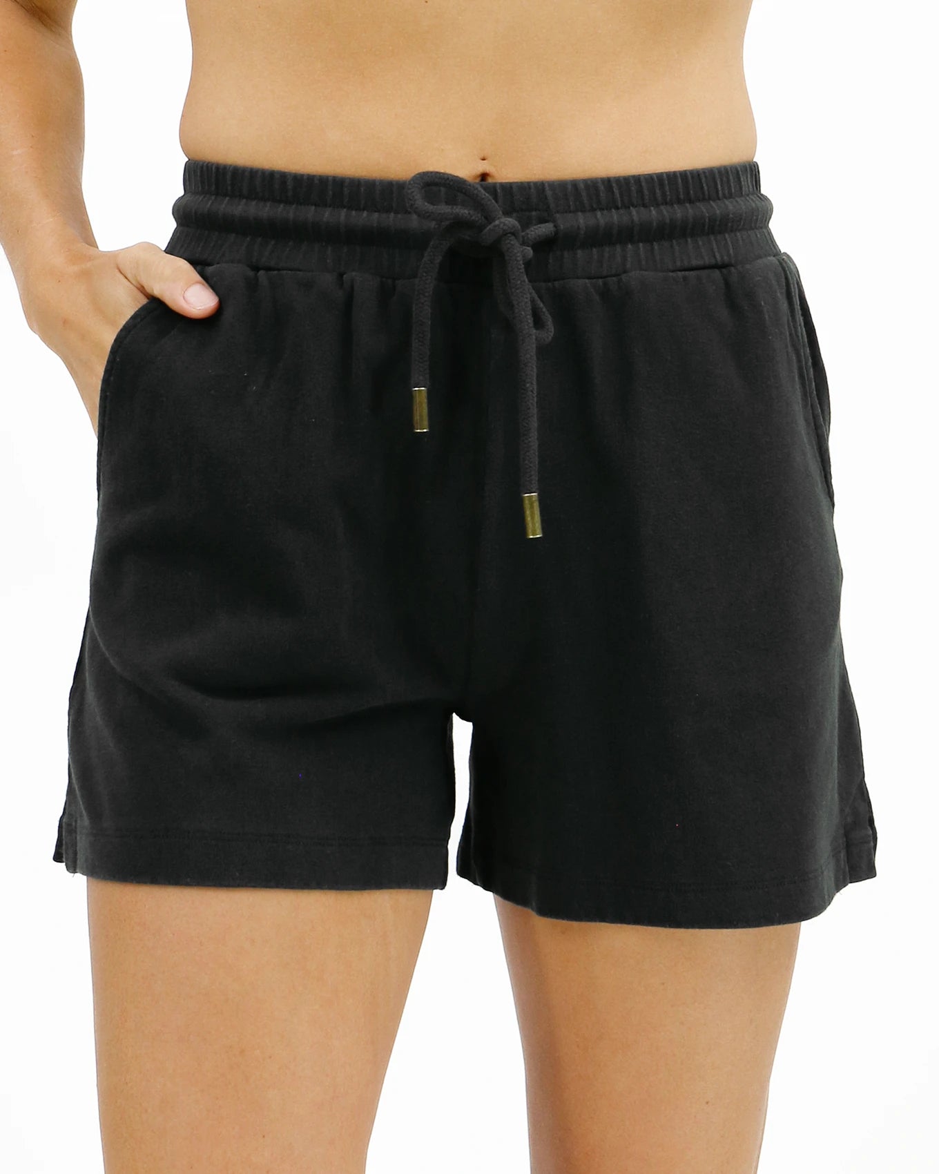 Detail black drawstring shorts women