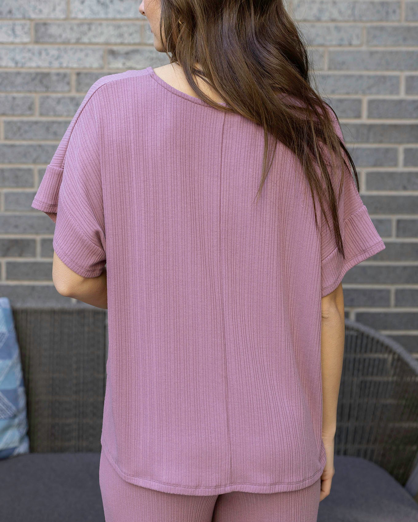 Back view of Dark Lilac Coziest Dolman Lounge Top