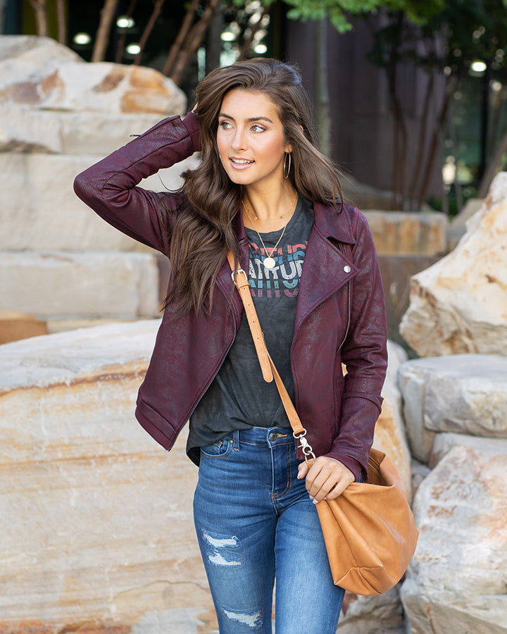 Move Free Leather Like Bordeaux Moto Jacket