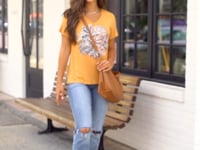 VIP Favorite Perfect V-Neck Graphic Tee - Mustard Floral - FINAL SALE